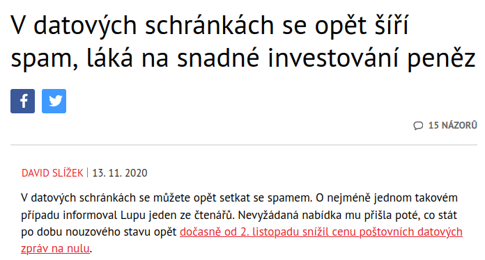 Článek o spamu v datových stránkách
